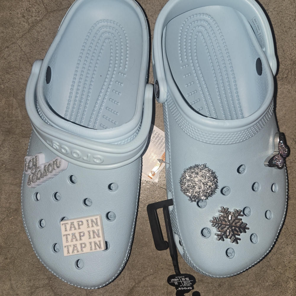 Saweetie Sky Blue Slippers with Fun Charms